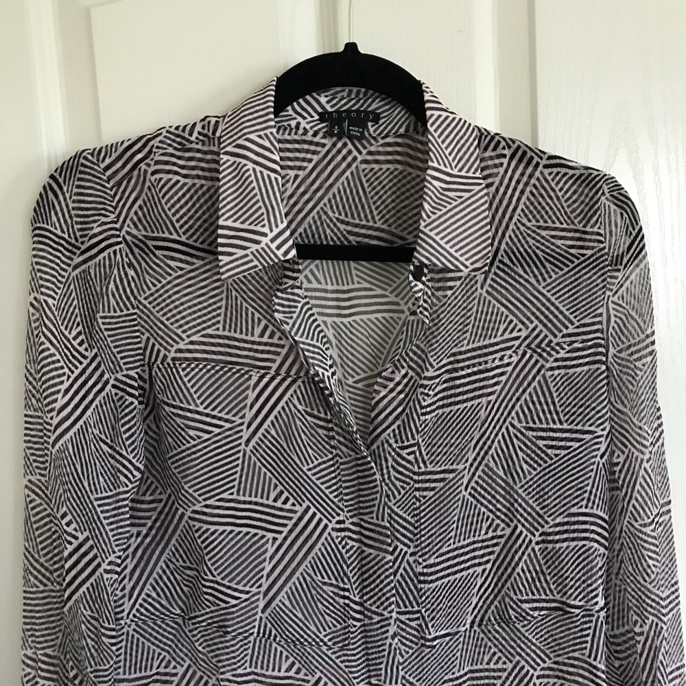 Theory Silk Sheer Button up Blouse